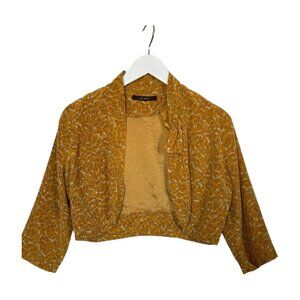 Sita Murt 100% Silk Cropped Jacket – Mustard Yellow Floral Print